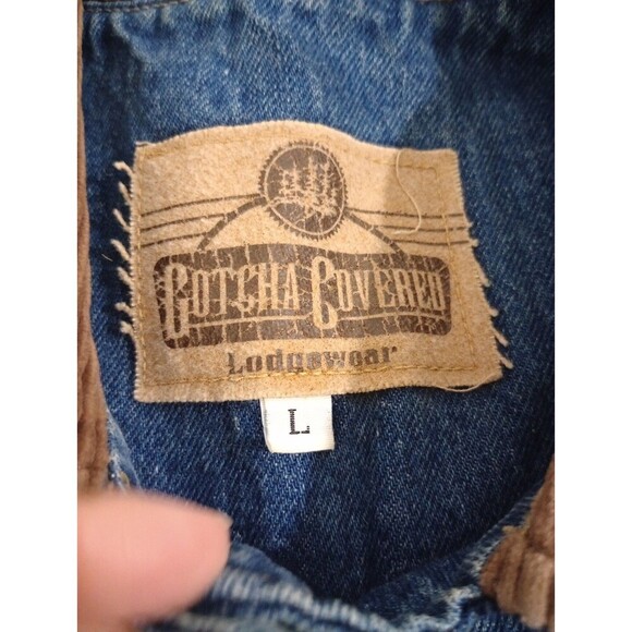 Vgt  Gotcha Covered Lod Cowboy Western Back House Print Jacket Denim Retro Sz L - Picture 6 of 10